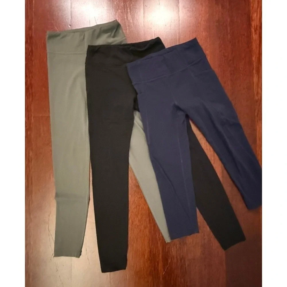 Athleta Girl Leggings Bundle M 8-10 Black Olive Green Navy 3pk